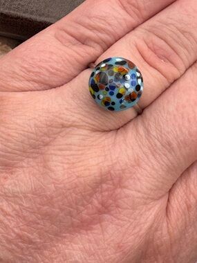 Colorful Confetti Glass Ring Stainless Steel Adjustable Artisan Style Statement